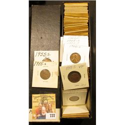 9" x 2" x 2" Stock Box full of Lincoln Cents dating 1955-57D. Several BU pieces.