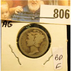 1921 D Mercury Dime, AG. Key date.