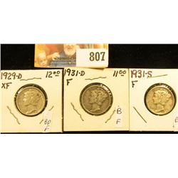 1929 D, EF; 31 D fine, & 31 S Fine Mercury Dimes.