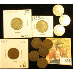 1912 P Lincoln Cent; (6) Old Indian Head Cents; 1935 D & S Buffalo Nickels; & (3) Old Liberty Head N
