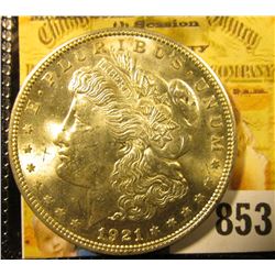 1921 P U.S. Morgan Silver Dollar. Brilliant Uncirculated. Gold and amber reverse toning.