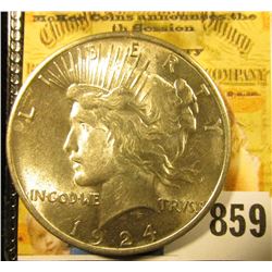 1924 P U.S. Peace Silver Dollar, Gem Brilliant Uncirculated.