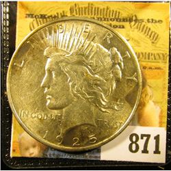 1925 P U.S. Peace Silver Dollar, AU.