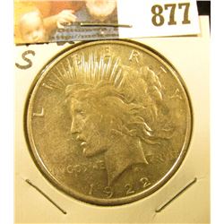 1922 P U.S. Peace Silver Dollar, cleaned EF-AU.