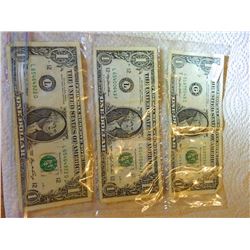 PAPER MONEY - AMERICAN $1 - 3 TTL
