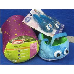 New girls sleeping bag / basket and frozen sparkel shoes