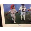 Image 2 : LARKIN, GRIFFEY JR & BONDS AUTOGRAPHED 25" X 21" FRAMED DRAWING/ PRINT AS SMALL CHILDREN