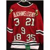 Image 1 : Bobby Hull, Pierre Pilote, & Tony Esposito Signed Blackhawks Legends Jersey W/ COA