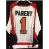 Image 1 : BERNIE PARENT AUTOGRAPHED FLYERS HOCKEY JERSEY (VINTAGE MITCH & NESS)