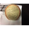 Image 2 : VINTAGE SIGNED "STAMP BALL" BASEBALL W/ BABE RUTH, JOE DiMAGGIO, JACKIE ROBINSON, LOU GEHRIG