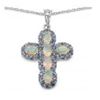 Image 1 : STERLING SILVER ETHIOPIAN OPAL AND TANZANITE CROSS PENDANT
