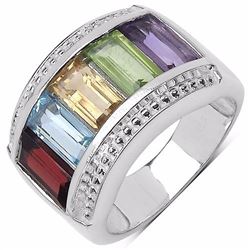 STERLING SILVER MULTI COLOR BAGUETTE SHAPE RING