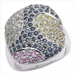 STERLING SILVER MULTI COLOR SAPPHIRE RING