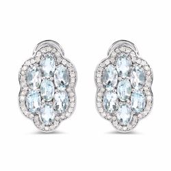 STERLING SILVER AND AQUAMARINE DIAMOND EARRING