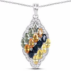 STERLING SILVER MULTI COLOR SAPPHIRE PENDANT
