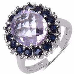 STERLING SILVER PINK AMETHYST AND BLUE SAPPHIRE RING