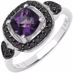 STERLING SILVER AFRICAN AMETHYST CHECKER BOARD AND BLACK DIAMOND RING