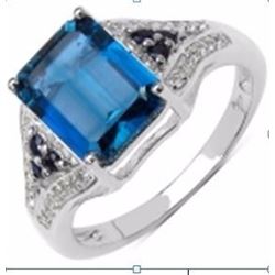 STERLING SILVER LONDON BLUE TOPAZ AND BLUE SAPPHIRE RING