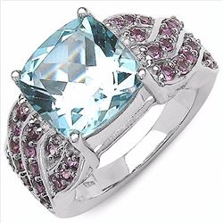 STERLING SILVER BLUE TOPAZ AND RHODOLITE RING