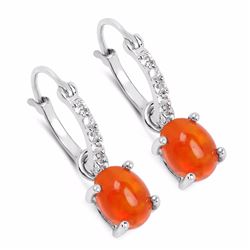 STERLING SILVER ORANGE CABOCHON OPAL EARRING