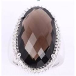 STERLING SILVER SMOKY QUARTZ BRIOLITE RING