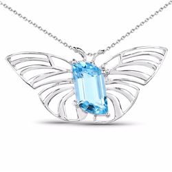 STERLING SILVER SWISS BLUE TOPAZ BUTTERFLY PENDANT