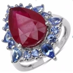 STERLING SILVER RUBY AND TANZANITE RING