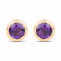 STERLING SILVER AFRICAN AMETHYST BEZEL SET EARRINGS