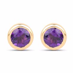 STERLING SILVER AFRICAN AMETHYST BEZEL SET EARRINGS