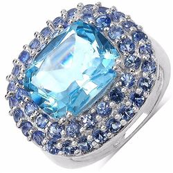 STERLING SILVER BLUE TOPAZ AND TANZNAITE RING