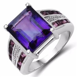 STERLING SILVER AFRICAN AMETHYST AND RHODOLITE RING