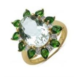 STERLING SILVER GREEN AMETHYST AND CHROME DIOPSIDE RING