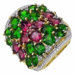 STERLING SILVER RHODOLITE AND CHROME DIOPSIDE RING