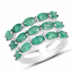 STERLING SILVER ZAMBIAN EMERALD TRIPLE ROW RING