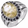 Image 1 : STERLING SILVER GOLDEN RUTILE AND BLACK SPINEL RING