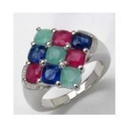 STERLING SILVER EMERALD ,RUBY AND SAPPHIRE RING