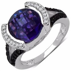 STERLING SILVER AFRICAN AMETHYST AND BLACK DIAMOND RING