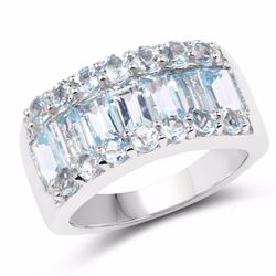 STERLING SILVER BLUE TOPAZ BAGUETTE RING