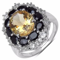 STERLING SILVER CITRINE AND BLACK SPINEL RING