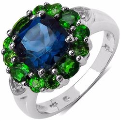 STERLING SILVER LONDON BLUE TOPAZ AND CHROME DIOPSIDE RING