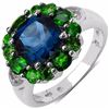 Image 1 : STERLING SILVER LONDON BLUE TOPAZ AND CHROME DIOPSIDE RING