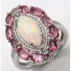 STERLING SILVER ETHIOPIAN OPAL AND PINK TOURMALINE RING