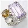Image 1 : STERLING SILVER PINK AMETHYST, GREEN AMETHYST AND GOLDEN CITRINE RING