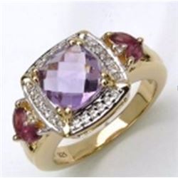 STERLING SILVER PINK AMETHYST AND RHODOLITE RING