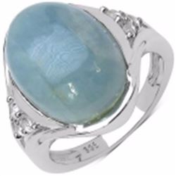 STERLING SILVER CABOCHON AQUAMARINE RING