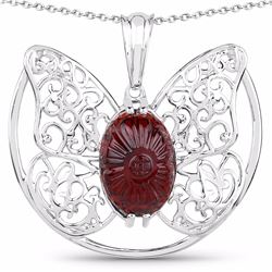 STERLING SILVER GARNET BUTTERFLY PENDANT