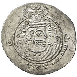 ARAB-SASANIAN: 'Abd Allah b. al-Zubayr, 680-692, AR drachm (4.11g), DA+GH (Jahrom), YE60. EF