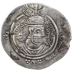 ARAB-SASANIAN: 'Abd al-Malik b. Marwan, 685-705, AR drachm (4.00g), DA+P (Fasa), YE60 (frozen year).