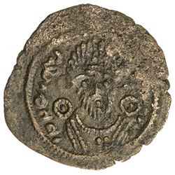 ARAB-SASANIAN: Anonymous, ca. 690-710, AE pashiz (1.19g), Bishapur, ND. VF