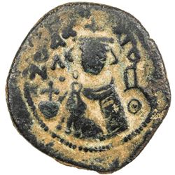ARAB-BYZANTINE: Imperial Bust, ca. 685-692, AE fals (4.16g), Hims. VF